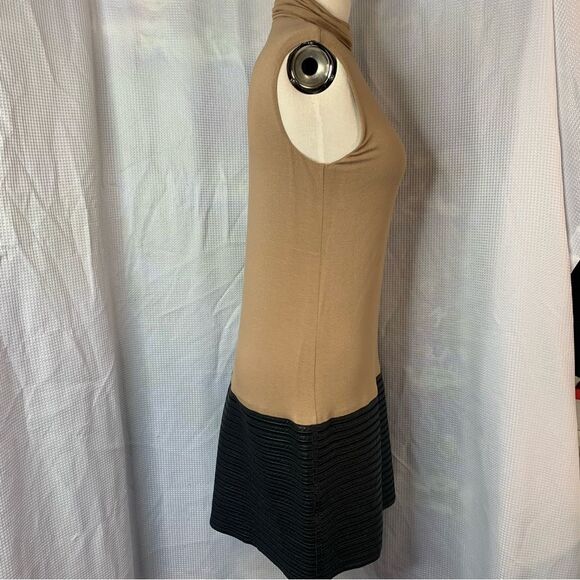 Bailey/44 Mia Dress in Camel with Striped Textured Black Leatherette Hem Small - Picture 6 of 10